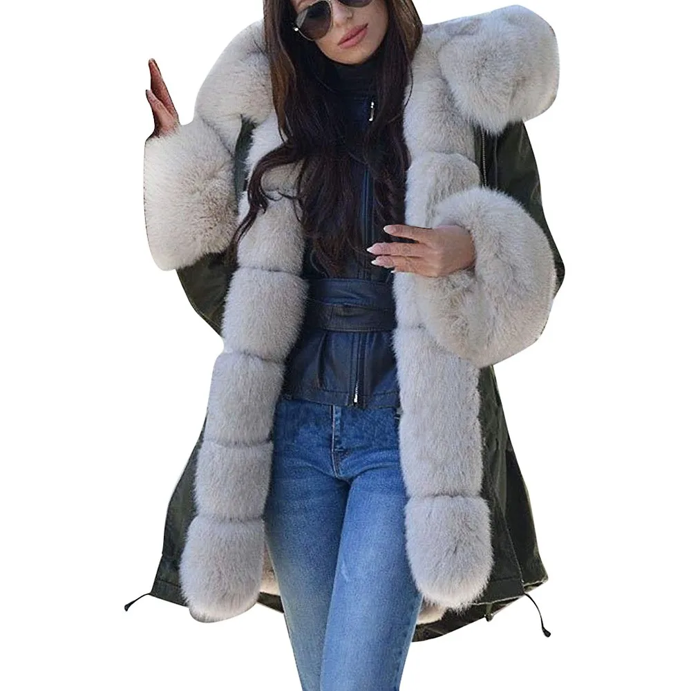 

Womens Long Sleeves Faux Fur Coat Winter Jacket Parka Hooded Fishtail Overcoat coat women parka mujer invierno 2018