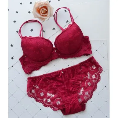 2018 Fashion Lady Bra Brief Sets Lace Push Up Bra Set Women Underwear Girl Sexy lingerie (3/4 Cup) Sexy New Plus Size 70-85AB