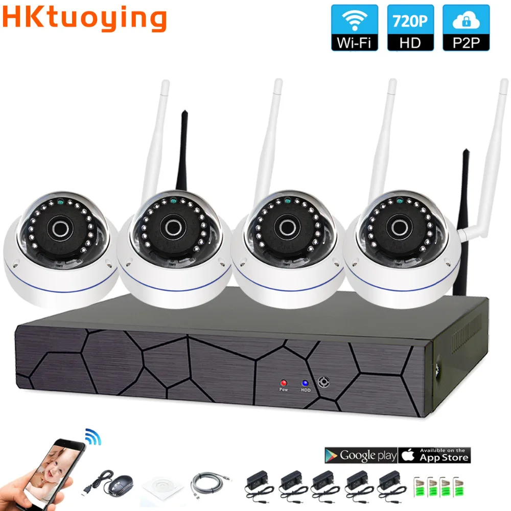 

4CH CCTV System Wireless 720P NVR 4PCS 1.0MP IR Outdoor indoor P2P Wifi IP CCTV Security Camera System Surveillance Kit