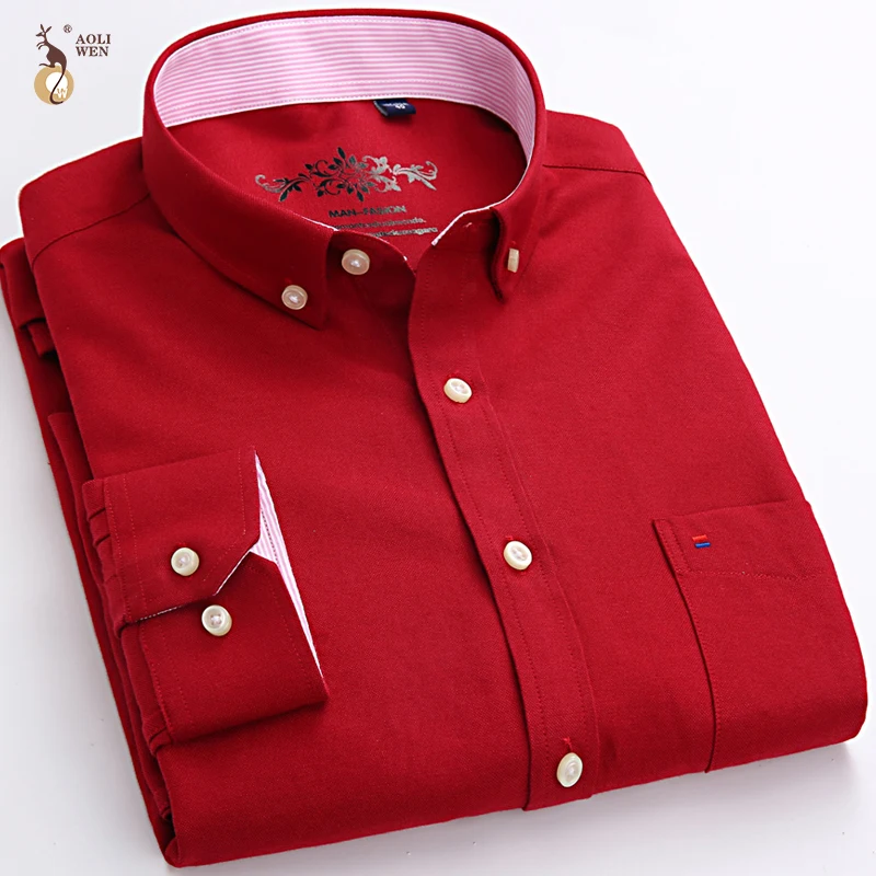 Aoliwen 2020 men long sleeve Oxford shirt printing Solid color stripe high quality Spring and autumn casual shirts for men slim Aoliwen 2020 men long sleeve Oxford shirt printing Solid color stripe high quality Spring and autumn casual shirts for men slim