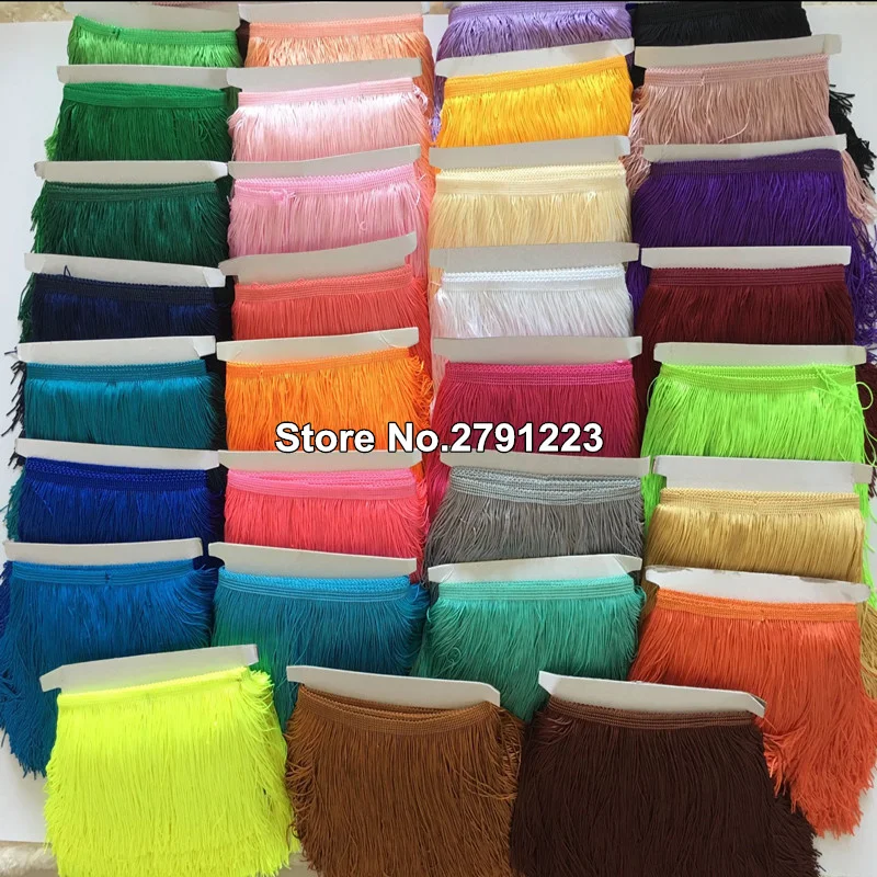 

wholesale 10 yards 15cm Long Fringe Lace Tassel Polyester Lace Trim Ribbon Sew Latin Dress Stage Garment Curtain DIY Accessories