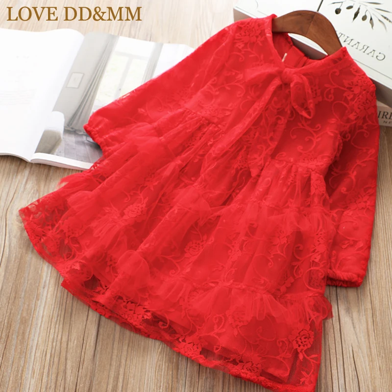 Красивые платья для девочек г. Новая детская одежда милое кружевное платье принцессы с длинными рукавами и бантом на воротнике для девочек - Цвет: Красный