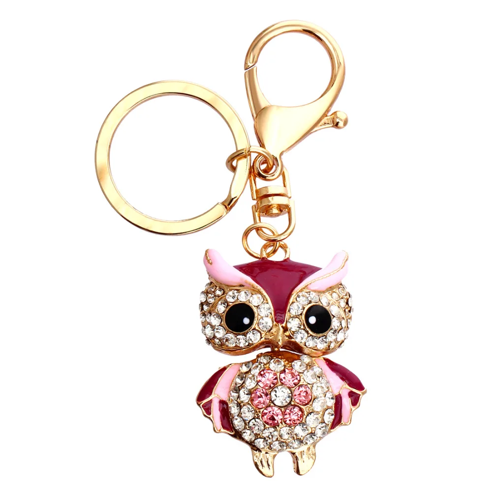 Cute Owl Crystal Key Chains Rings Holder For Women Rhinestone Purse Bag Buckle Pendant For Car ...
