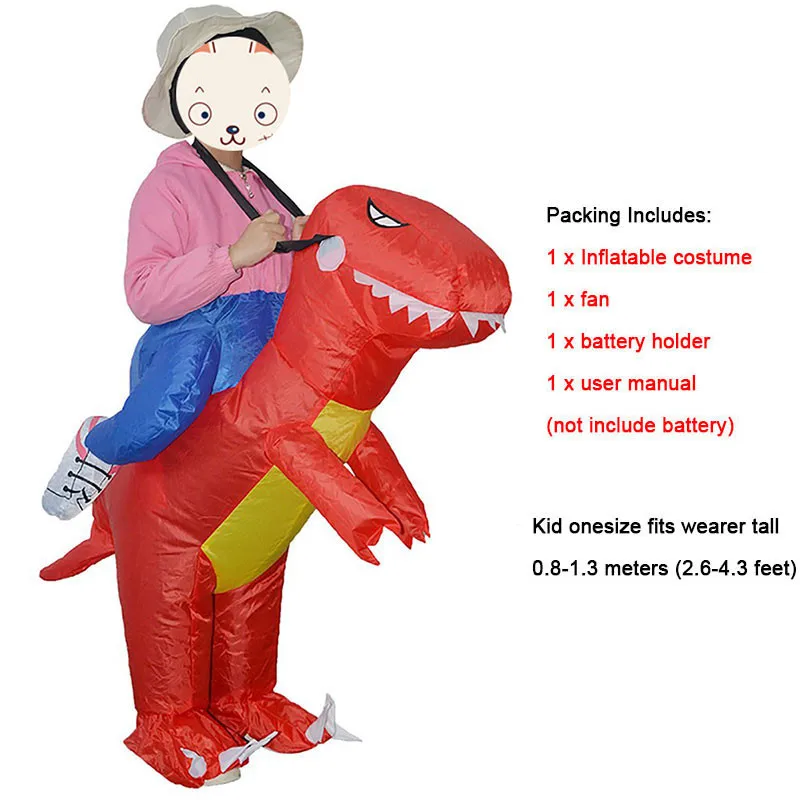 Детский костюм динозавра Рекс на Хэллоуин, косплей, надувной динозавр, Т-Рекс, костюм на Хэллоуин для женщин, мужчин, динозавр, мультфильм - Цвет: Kid-Red