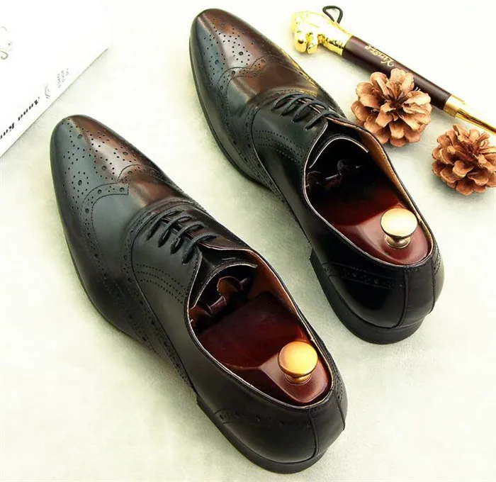As De Pic Británicos Oficina Negocio Toe Cuero Vestido Lace Completo up as Pointed Casual Brogue Tallado Zapatos Grano Estilo Pic Hombres qfCATC
