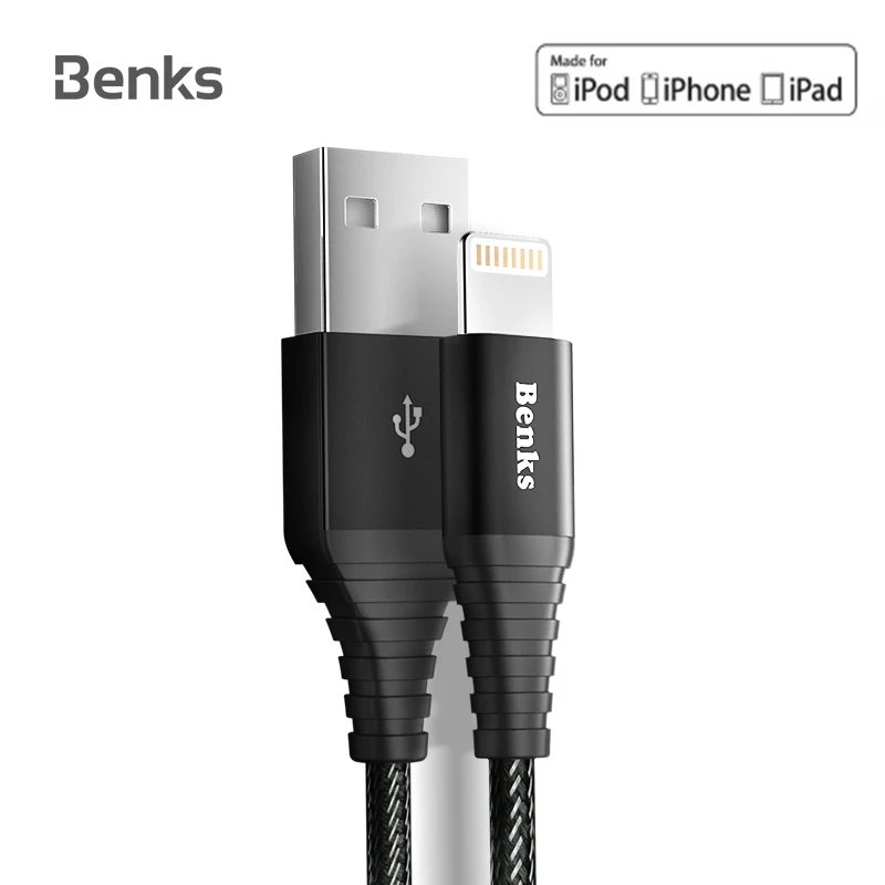 

Benks M09 MFi Certified Lightning USB Cable For iPhone Data Charger Cable For iPhone Xs Max 6s 7 8 Plus 2.4A Fast Charging Cable