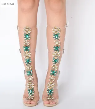 

2019 fashion women open toe sandals party shoes summer booties sandals clear heel diamond dress shoes crystal high heels