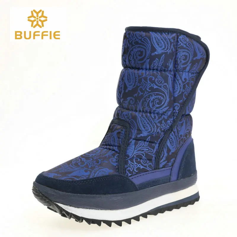 Синие ботинки Дамская обувь темного цвета зимние теплые ботинки с стелькой большой размер, красивый вид, ткань, верх, резина и подошва из ЭВА, нескользящая подошва