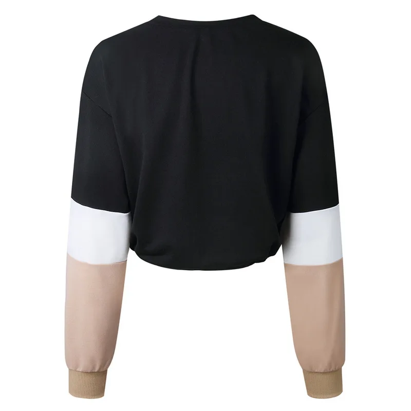 LASPERAL Sweatshirt Women Autumn Sexy O Neck Long Sleeve Crop Top 2018 Fashion Lace Up Patchwork Loose Short Sweatshirt Female
