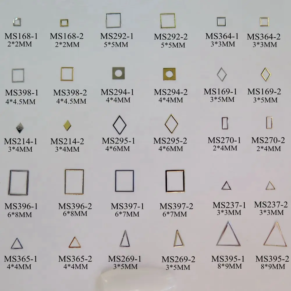 

100pcs/bag Silver/Gold Geometric Shapes Square Diamond Rectangle Triangle non-adhesive Soft Metal Sticker Nail Art Decoration