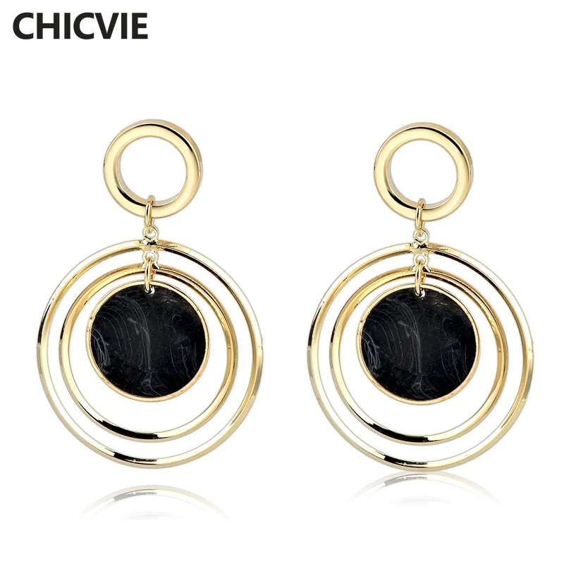 CHICVIE новые высококачественные уникальные Полированные Золотые серьги с двойным