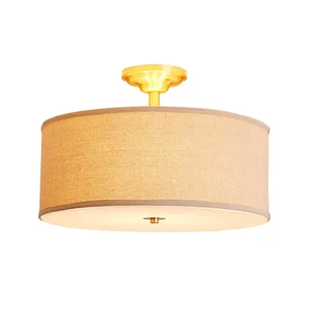 

America style Real brass cloth art Foyer Led Ceiling Light Lustre Electroplated copper Bedroom Loft E27 led acrylic Ceiling Lamp