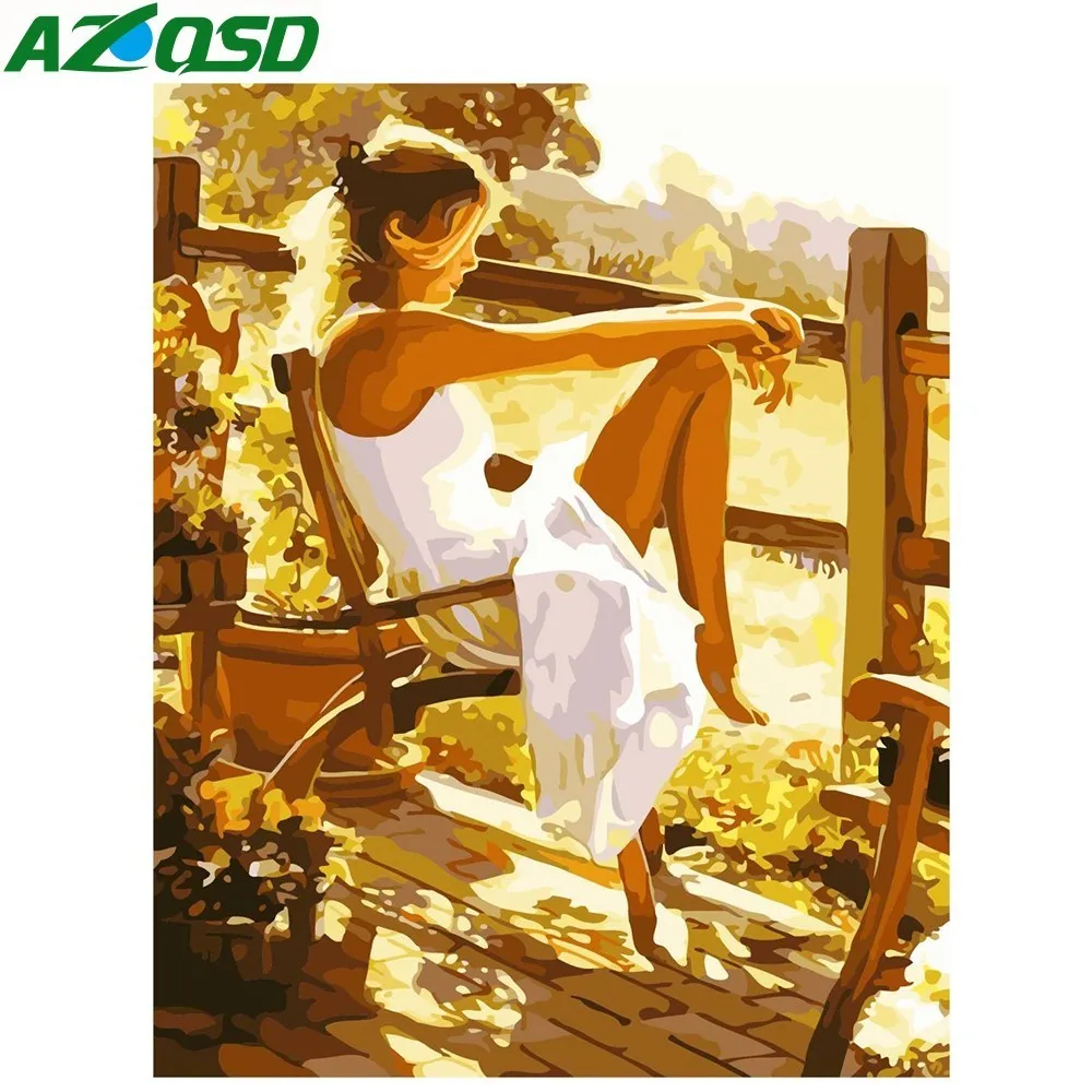 

AZQSD Unframe Diy Picture Oil Painting By Numbers Portrait Paint By Number For Home Decor Canvas Painting Women 40X50CM A509