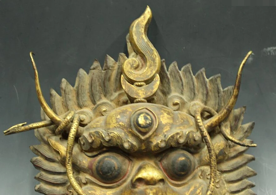 

R0720 Details about Tibet Buddhism Old Bronze 24K Gold carved Garuda Buddha Caput Mask Statue (B0328)
