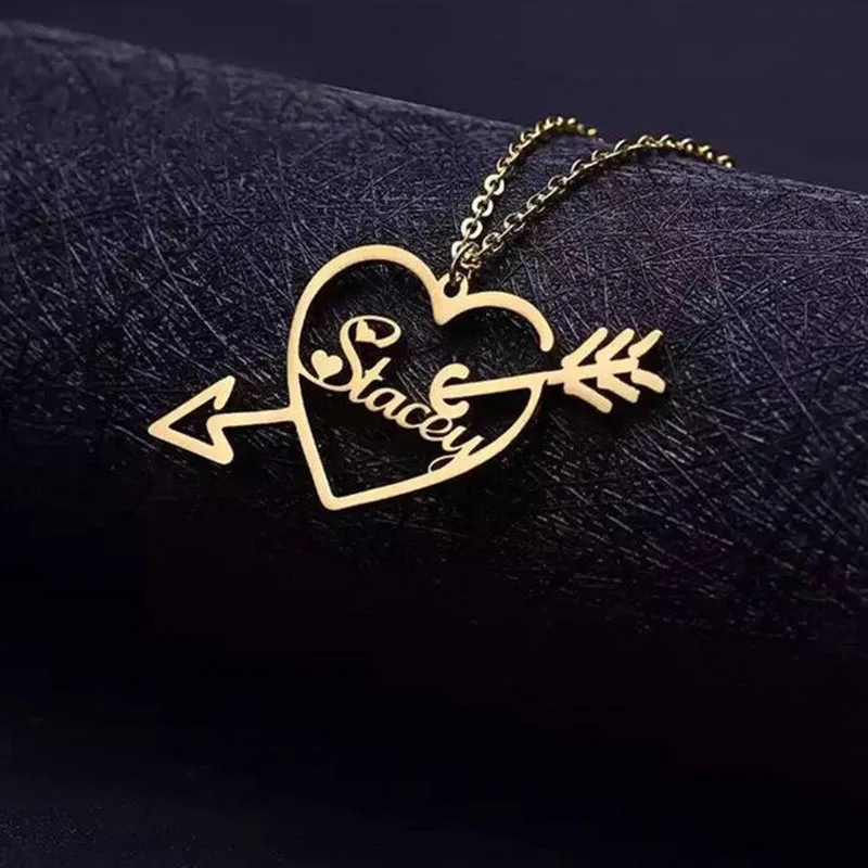 

Custom Cupid name Necklace For Lovers Personalized Cupid Love Pendant Chokers Custom Necklace With hollow heart and arrow BFF