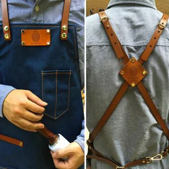 

2018 Fashion Aprons for Woman Men Denim Cowboy With Pocket Uniform Unisex,print logo,Kitchen Chef Cooking pinafore Detachable