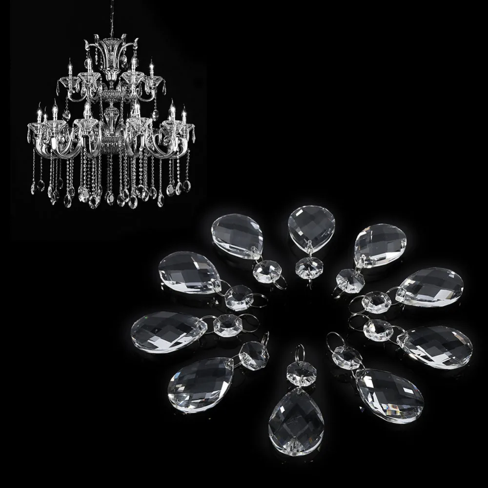10Pcs Clear Glass Crystal  Hanging Drop Chandelier Ceiling Lamp Prism Pendant 