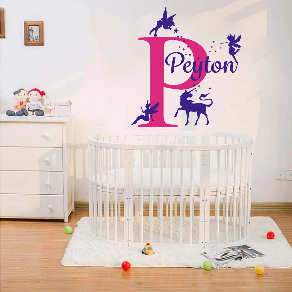 Custom Name Fairy Unicorn Star Wall Decal Girl Room Kids Room Cartoon Personalized Name Fairy Horse Animal Nature Wall Sticker (6)