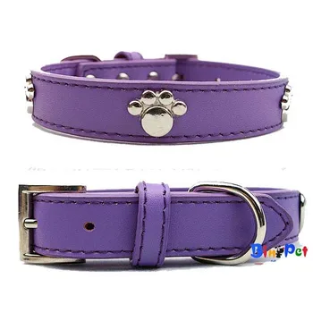 

Genuine Split Leather Pet Puppy Dog Collar Paw Bone Studded Cat Dogs Cowskin Leather Collars Dogs Supplies