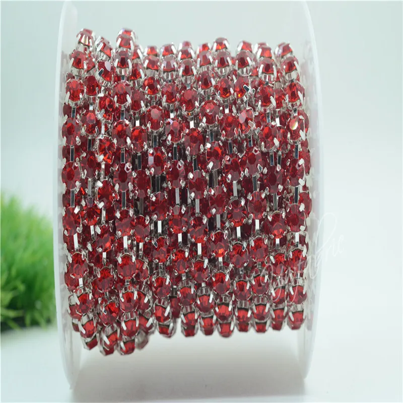 

6/8mm Top Quality Sparkle RED Rhinestone Handmade Silver Strong Chain Jewelry Making ss28-ss38 10yards