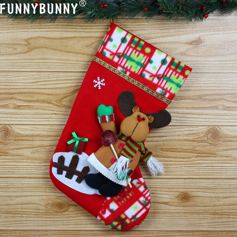 

FUNNYBUNNY Plush 3D Applique Style Felt Christmas Stockings, Detailed Designs, Embroidered Edges, Hanging Loops