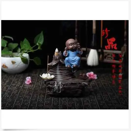 

Ceramic Rock Waterfall monk Smoke Backflow Cone Incense Burner & 7 CONES