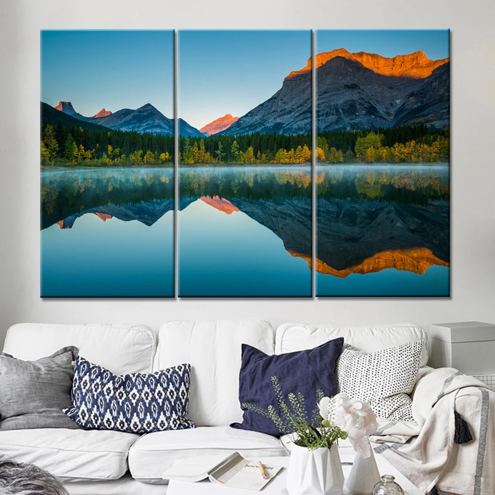 Drop Shipping 3 Pieces Mountain Lake Landscape Canvas Wall Art Picture