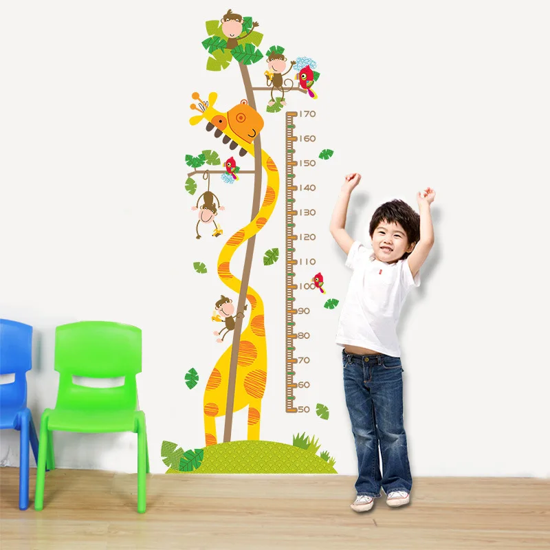 Cute animal children height measure wall stickers removable kids