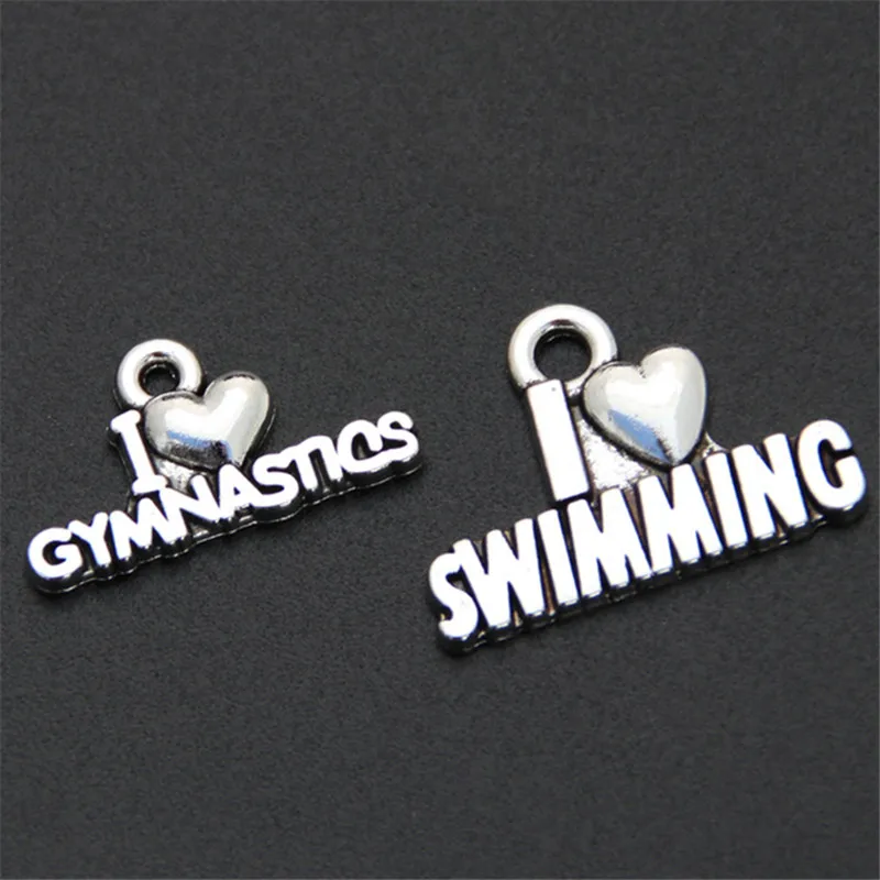 20 шт серебряный цвет I Love Swim ming/I гимнастика сообщение спортивные купальные