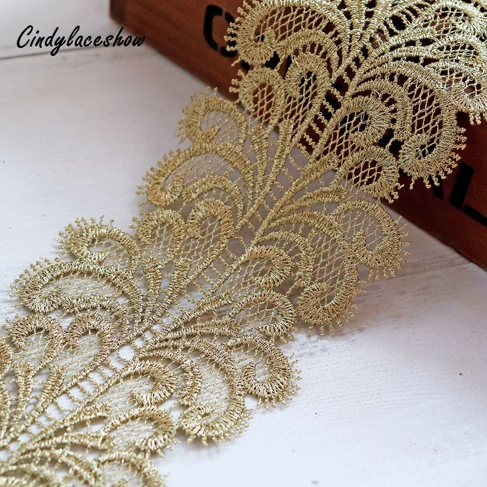 

1 Yard Vintage Gold Metalic Gold Lace Trim Scalloped Lace Trim Ribbon By the Yard Costume Sewing Applique Dress Edge DIY Craft