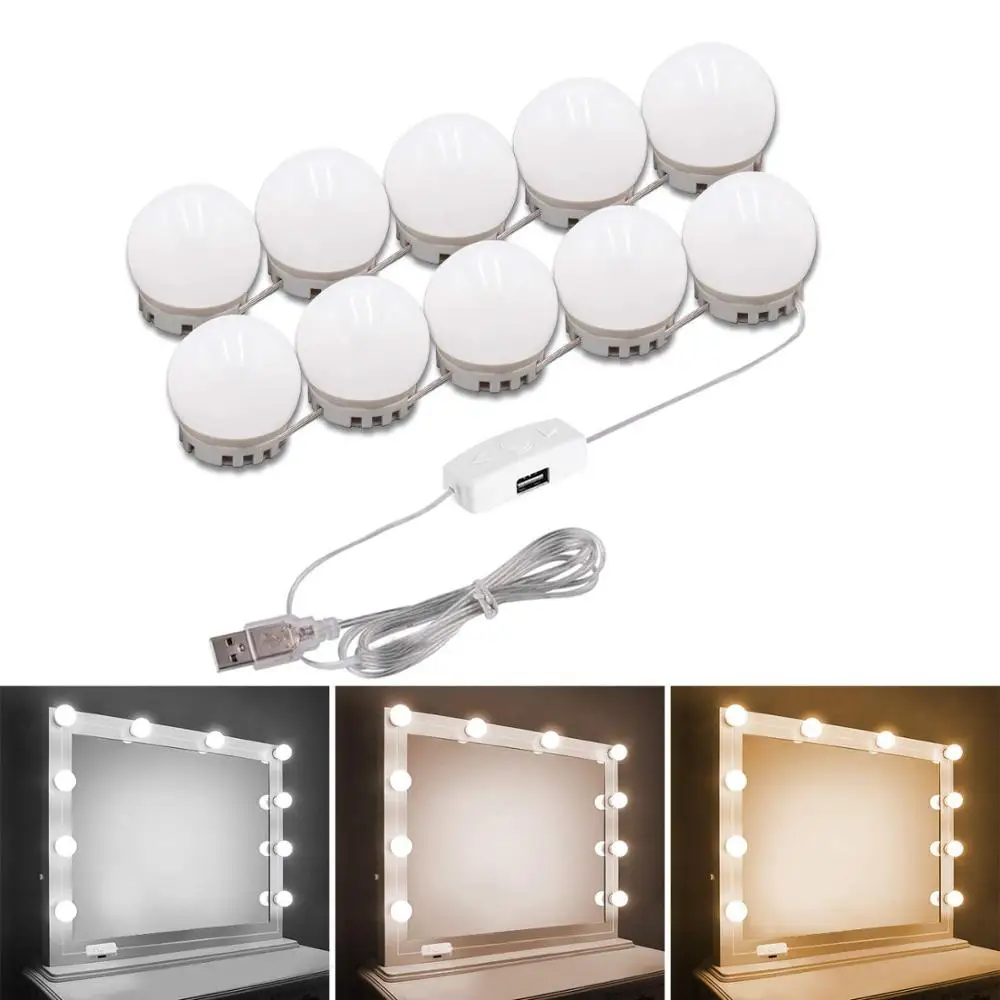  Makeup mirror dressing table LED bulb kit USB charging port with 10 adjustable brightness bulbs inv
