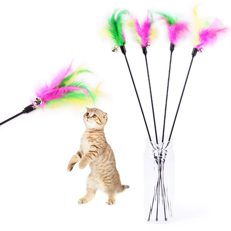 

1pcs Funny Soft Feather Pet Cat Toy With Wand Interactive Bell Squeak Toy For Training Dog Cats