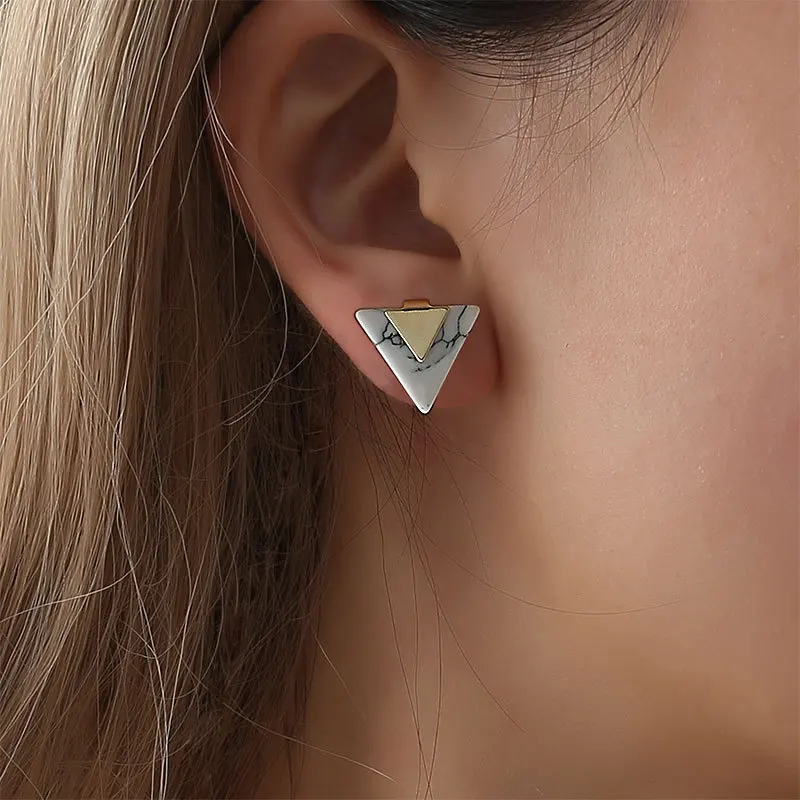 

New Simple Korean Marble Triangle Stud Earrings for Women Small Geometric Ear Studs Earing Ladies Fashion Jewelry Gift