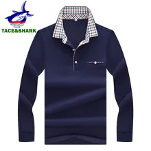 Бренд TACE& SHARK, мужская синяя Повседневная рубашка поло с длинным рукавом, роскошная приталенная деловая рубашка поло, клетчатый воротник, лоскутные рубашки-поло Homme