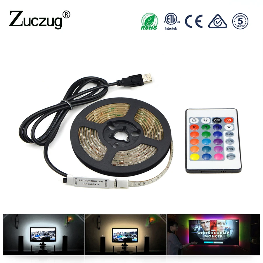 

LED Strip light DC 5 V USB 2835 RGB 24KEY control Warm White not Waterproof Tape LED lamp TV Background Lighting and deck