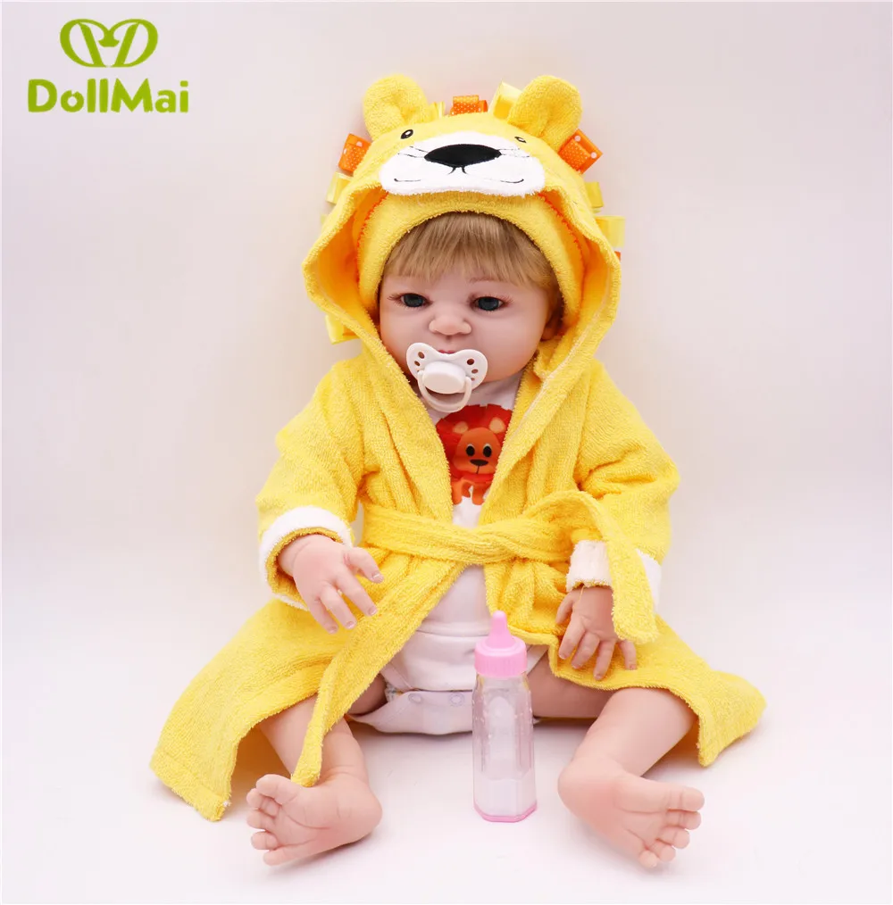 22 &quotсиликоновый reborn baby boy girl dolls парик из светлых волос с мультяшным львом банные