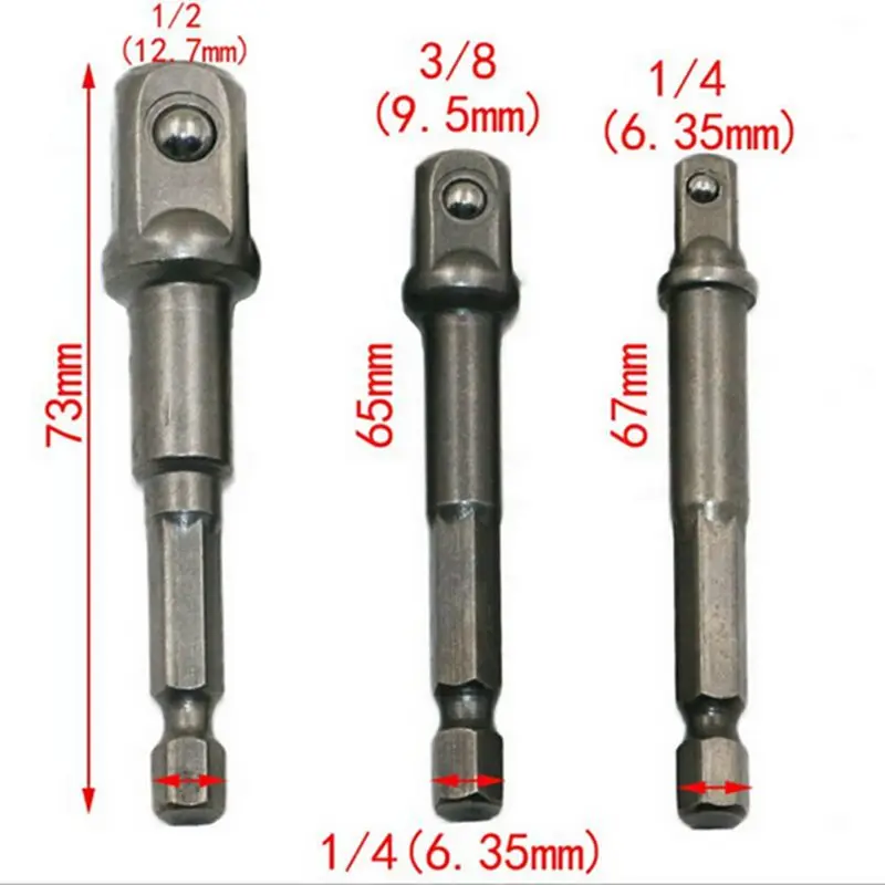 

New 3Pcs/Set Impact Grade Socket Adapter/Extension Set Turns Power Drill Into High Speed Nut Driver 1/4 3/8 1/2 Drive High