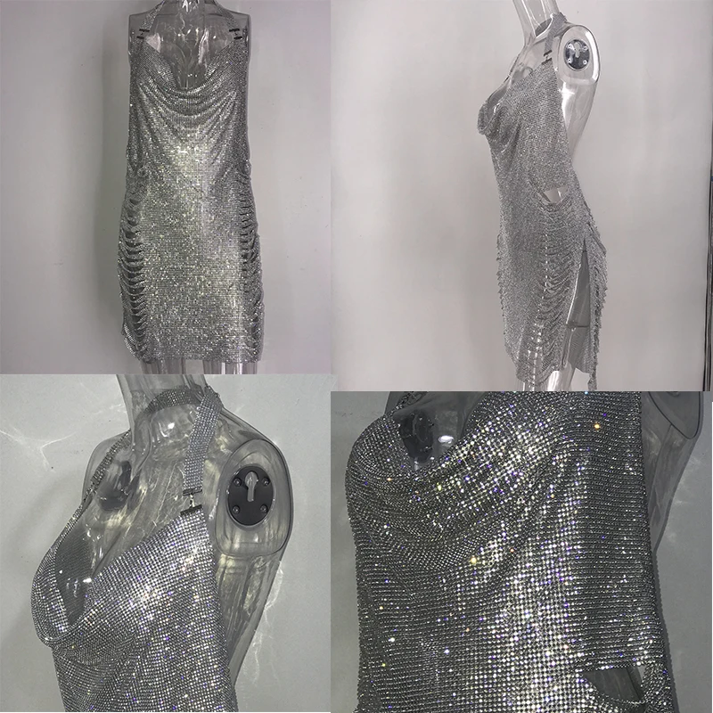Новая сексуальная блестящая Алмазная металлическая цепочка на тело летнее платье женское пляжное Бандажное облегающее платье с блестками платья для вечеринок в ночном клубе Vestidos