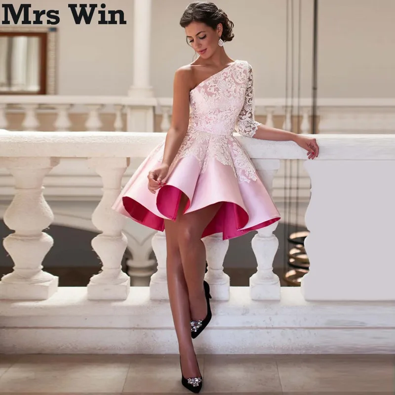 Newest Lace 3/4 Sleeve Baby Pink Cocktail Dresses 2016 Robe De Cocktail