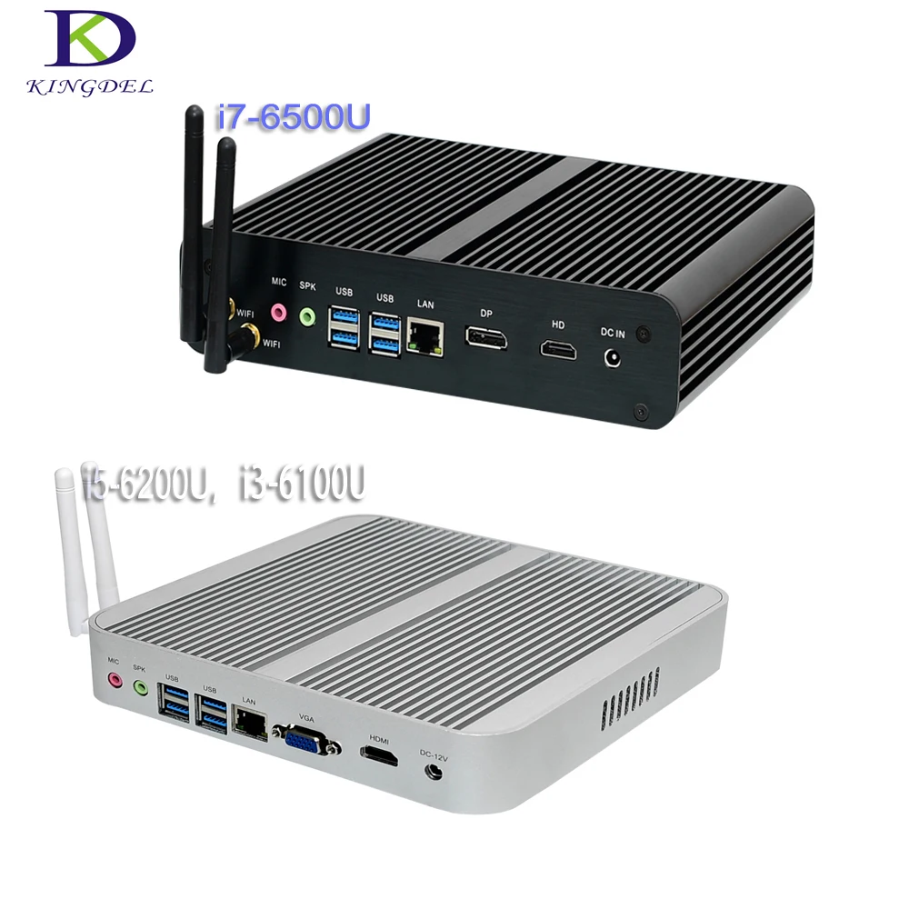 Fanless Nettop computer 6Gen Skylake Mini PC Intel Core i7 6600U 6500U i5 6200U Nuc Mini