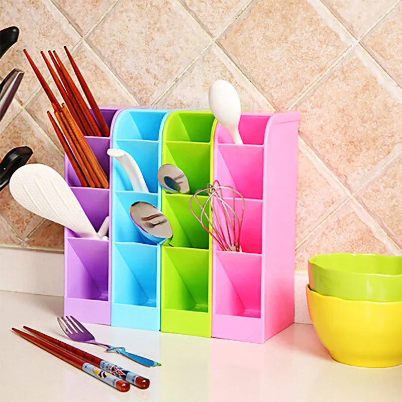

4 Lattice Kitchen Spoons Box Plastic Space Saving Management Storage Box Student Stationery Box Bathroom Towel Box Phone Rack