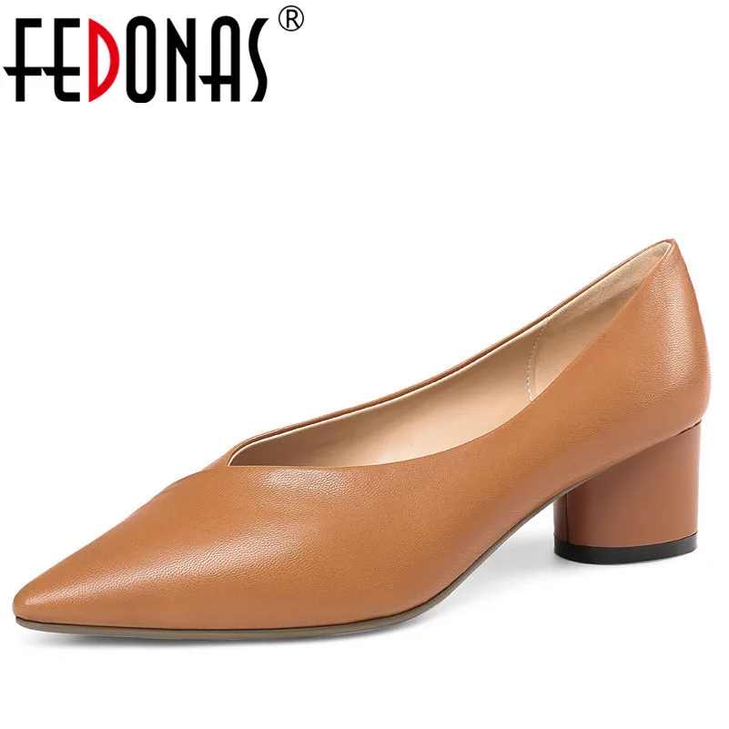 

FEDONAS Fashion Retro Genuine Leather Women Pumps Sexy Pointed Toe High Heel Comfort Office Pumps New Concise Shoes Woman