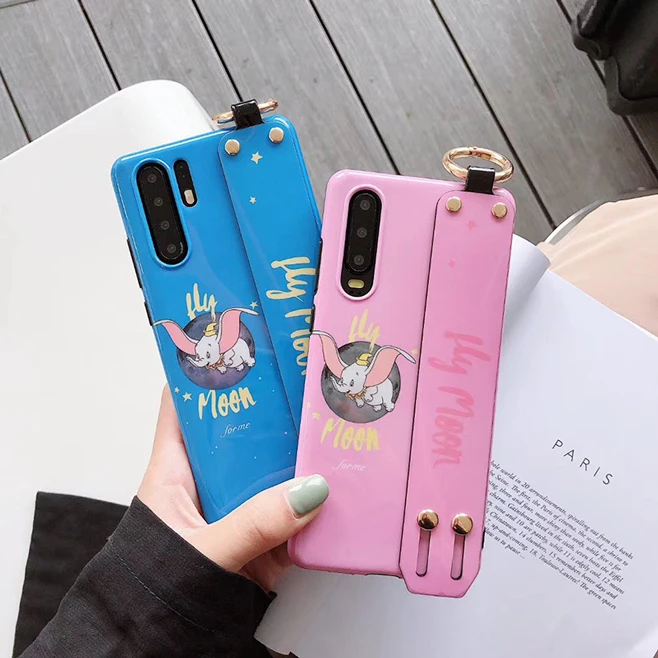 

Cute Cartoon Dumbo Elephant Bracket Hand Strap Phone Case for Huawei Honot10 P20 P30 Pro Nova4 Cute Case Cover Fundas