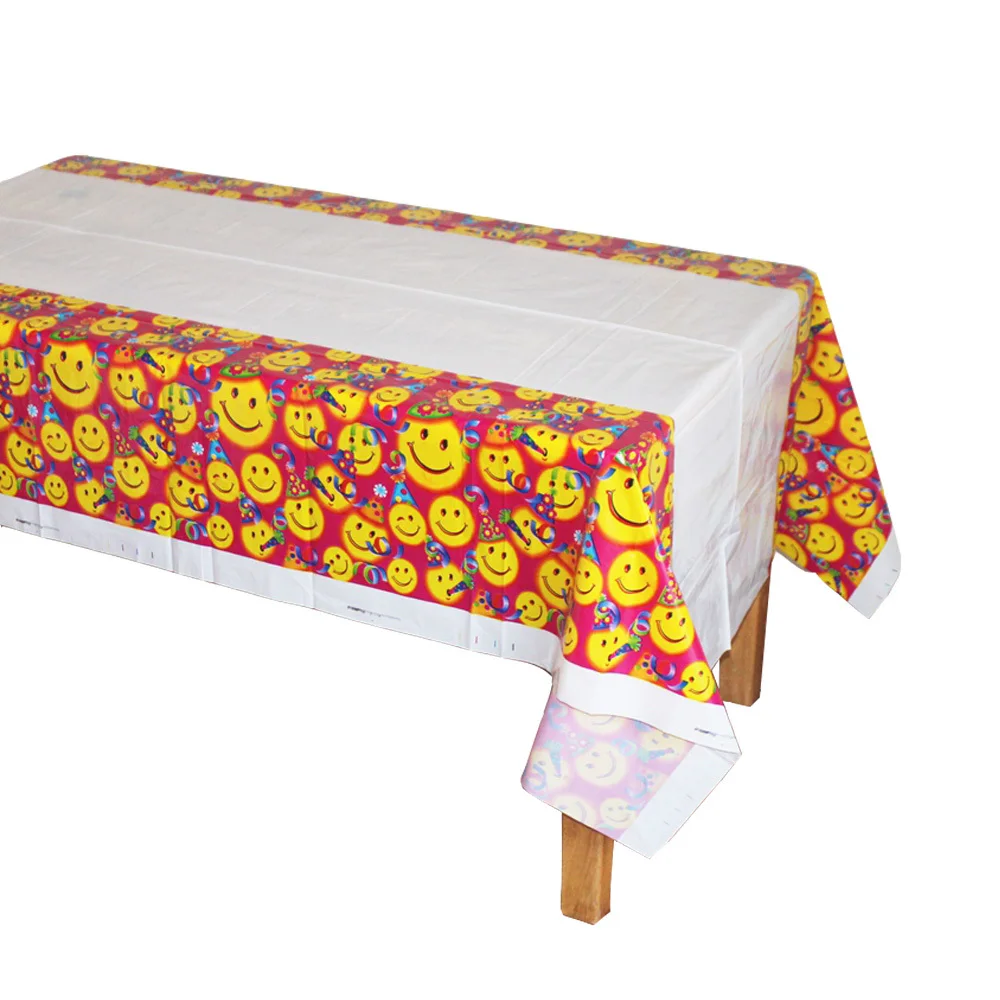 Disposable Plastic Table Cloth Smiling Face TableCover Tablecloth