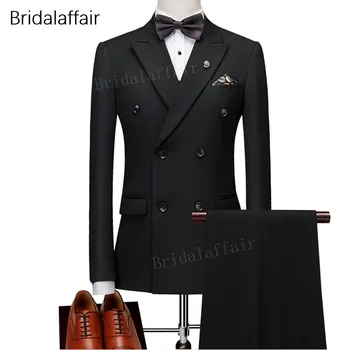 

KUSON Groomsmen Mens Suits Wedding Grey Black Color Tuxedos For Men Formal Best Man Suit Blazer With Pants Vest 3 Piece Set 2018