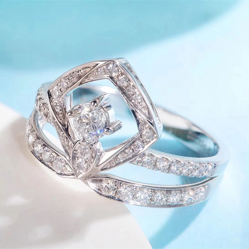 EDI Настоящее бриллиантовое обручальное кольцо 18 к белое золото роскошная Корона капли воды бриллиантовое кольцо для женщин Свадебные подарки украшения