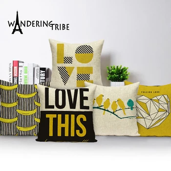 

Cushion cover geometric colorful decorative home sofa cushions custom Hot Sale linen cushion cover birds decorative cushion