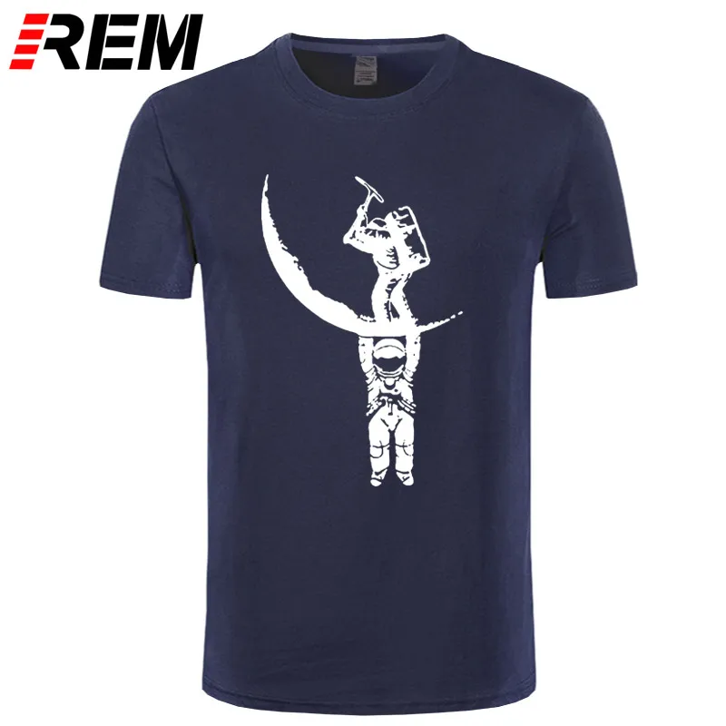 

REM Summer Cosmonaut Excavate On The Moon Funny Printed T Shirt Men Cotton O-Neck Casual Cartoon Male Oversized T-Shirts Top