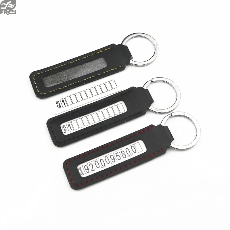 

Leather Anti-lost Phone Number Plate Car Keychain Pendant Auto Vehicle Phone Number Card Keyring Key Chain Car Interior