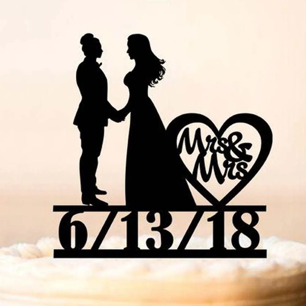 PersonalizedLesbian Cake Topper with date,Lesbian Wedding Cake Topper,Same Sex + DATE,Mrs and Mrs Cake Topper, Wood Topper